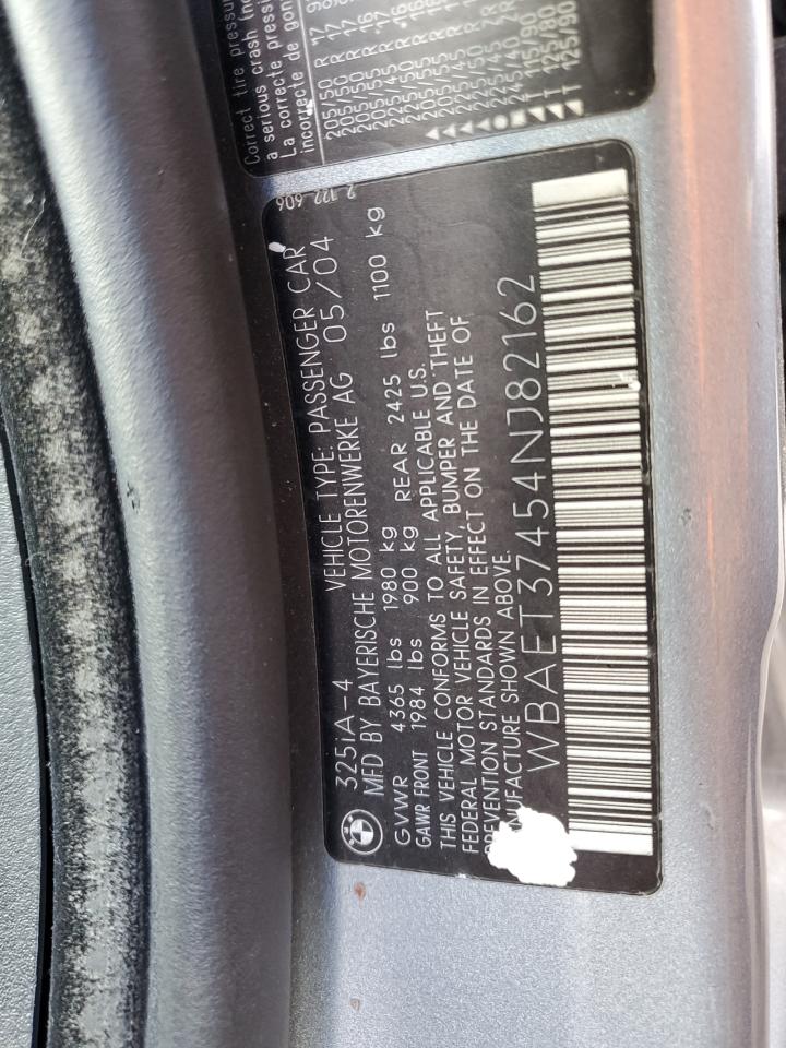 2004 BMW 325 I VIN: WBAET37454NJ82162 Lot: 82708495