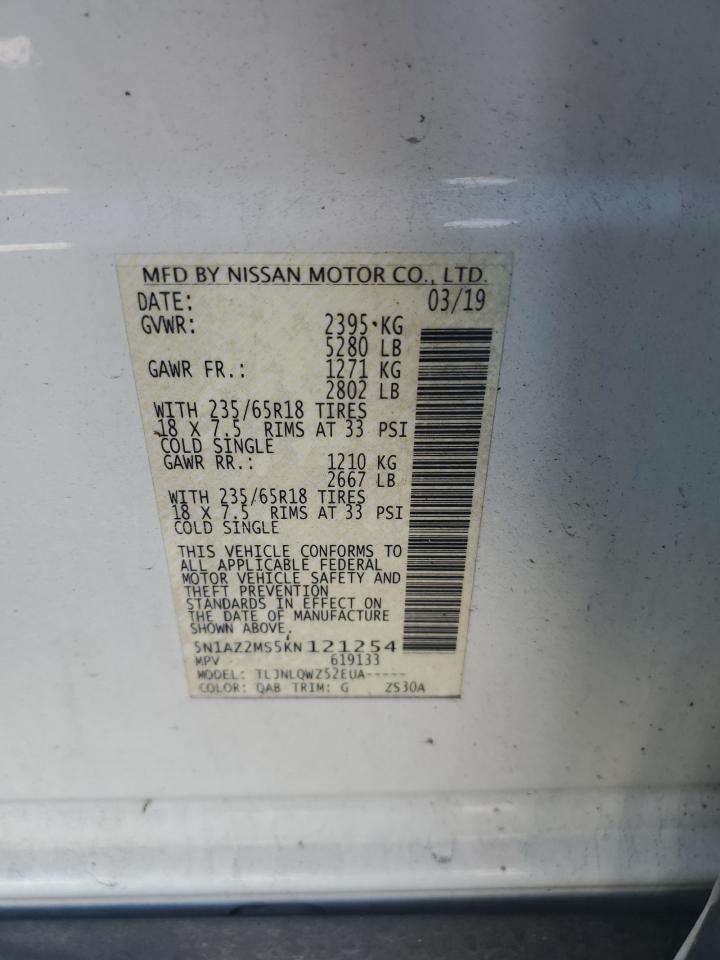 2019 Nissan Murano S VIN: 5N1AZ2MS5KN121254 Lot: 87373135