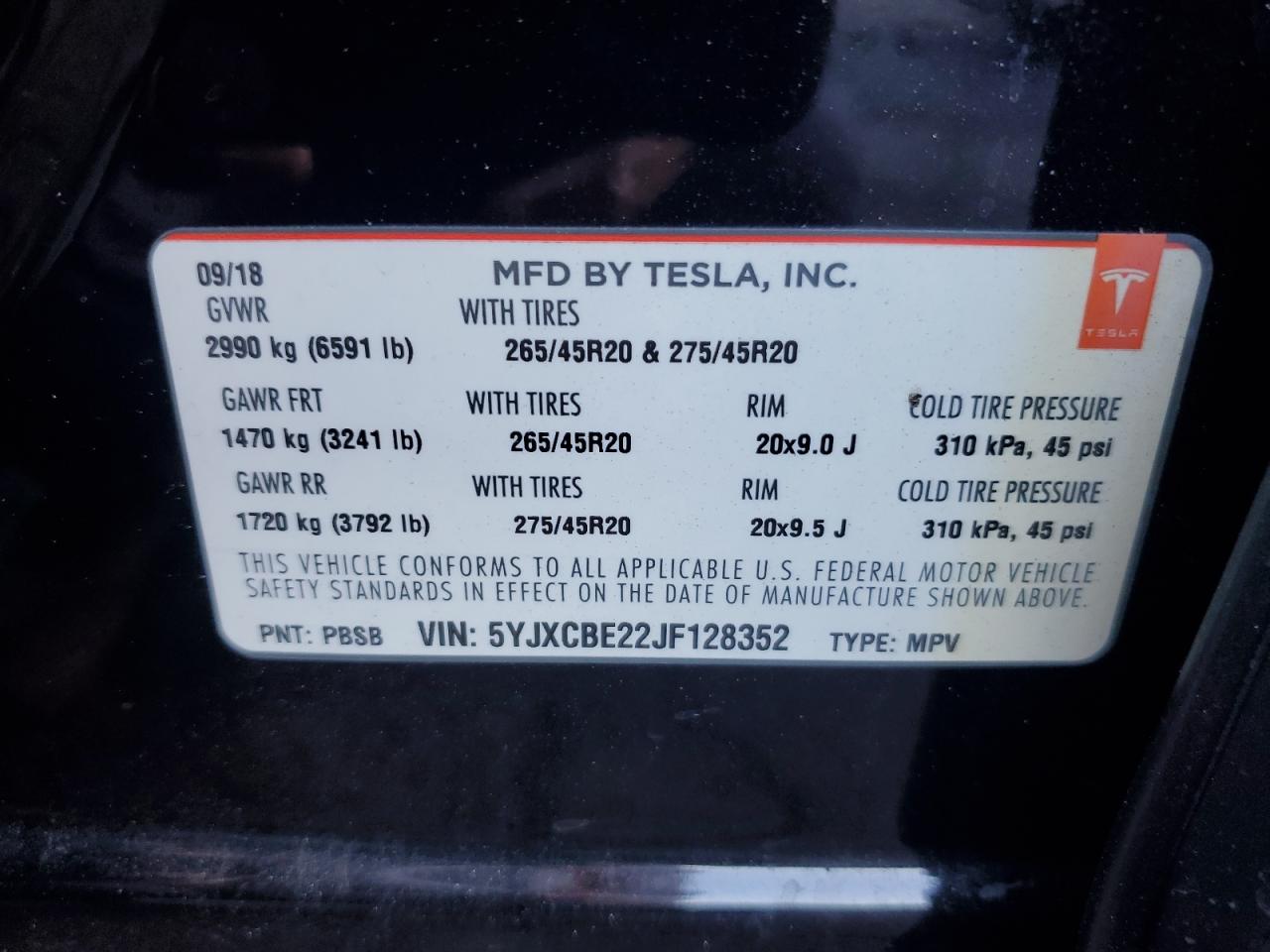 2018 Tesla Model X VIN: 5YJXCBE22JF128352 Lot: 85075025