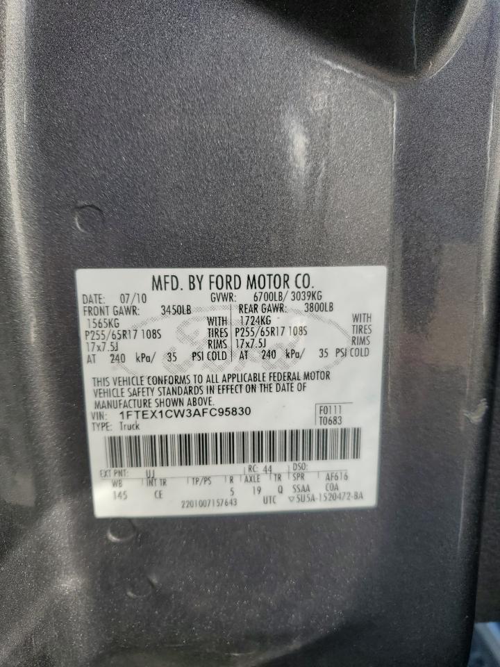 2010 Ford F150 Super Cab VIN: 1FTEX1CW3AFC95830 Lot: 82580485