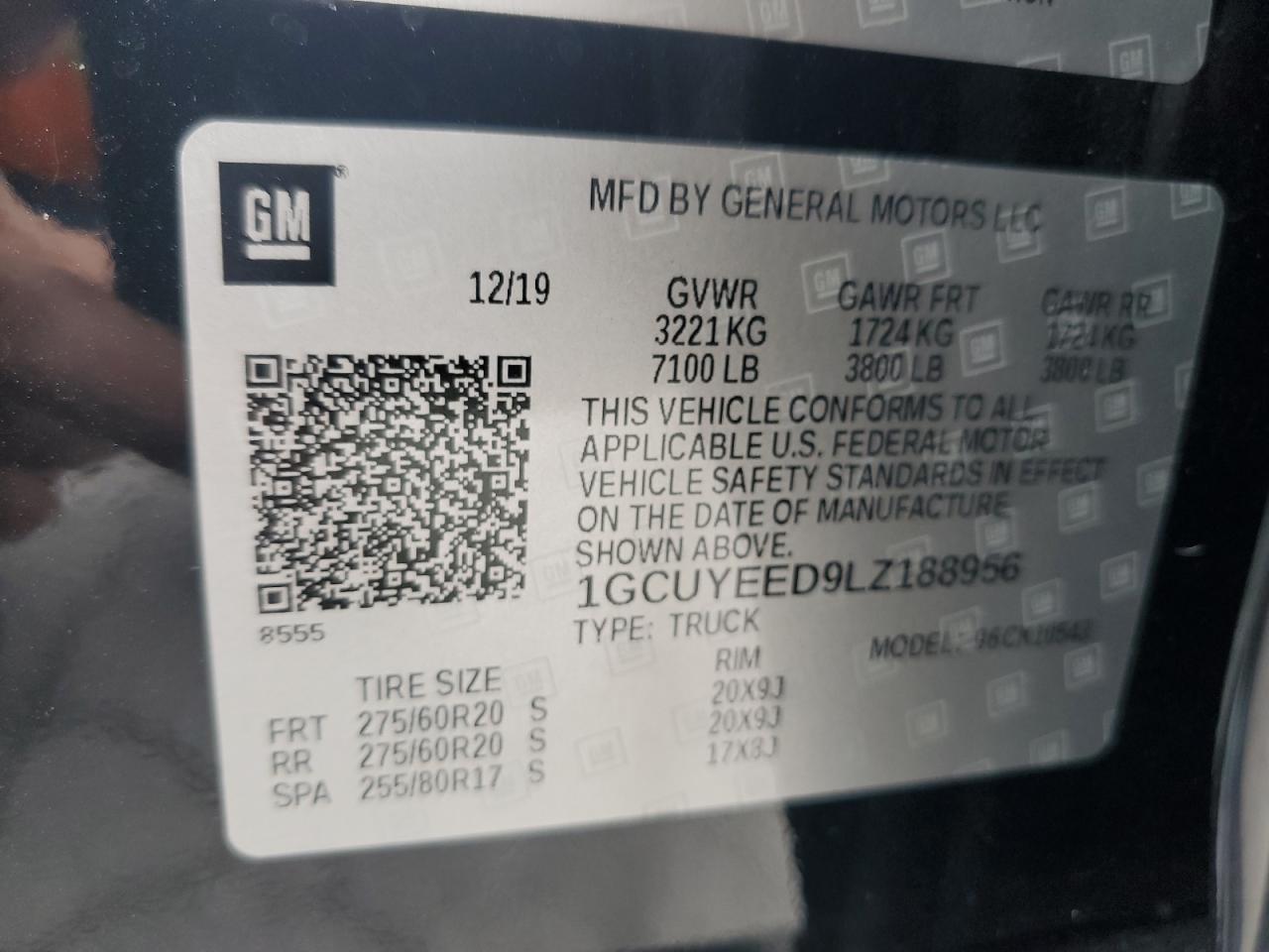 2020 Chevrolet Silverado K1500 Rst VIN: 1GCUYEED9LZ188956 Lot: 85001125