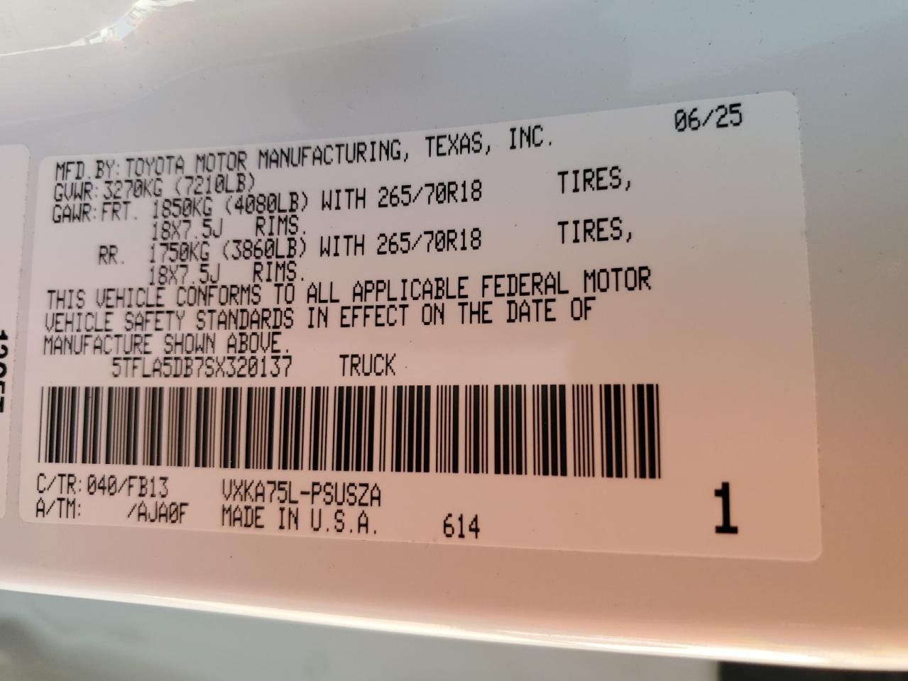 2025 Toyota Tundra Crewmax Sr VIN: 5TFLA5DB7SX320137 Lot: 84996595