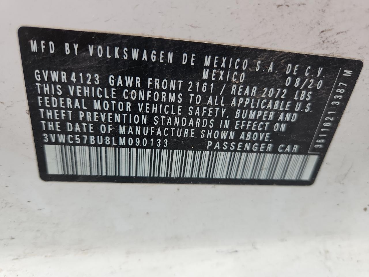 2020 Volkswagen Jetta S VIN: 3VWC57BU8LM090133 Lot: 84769205