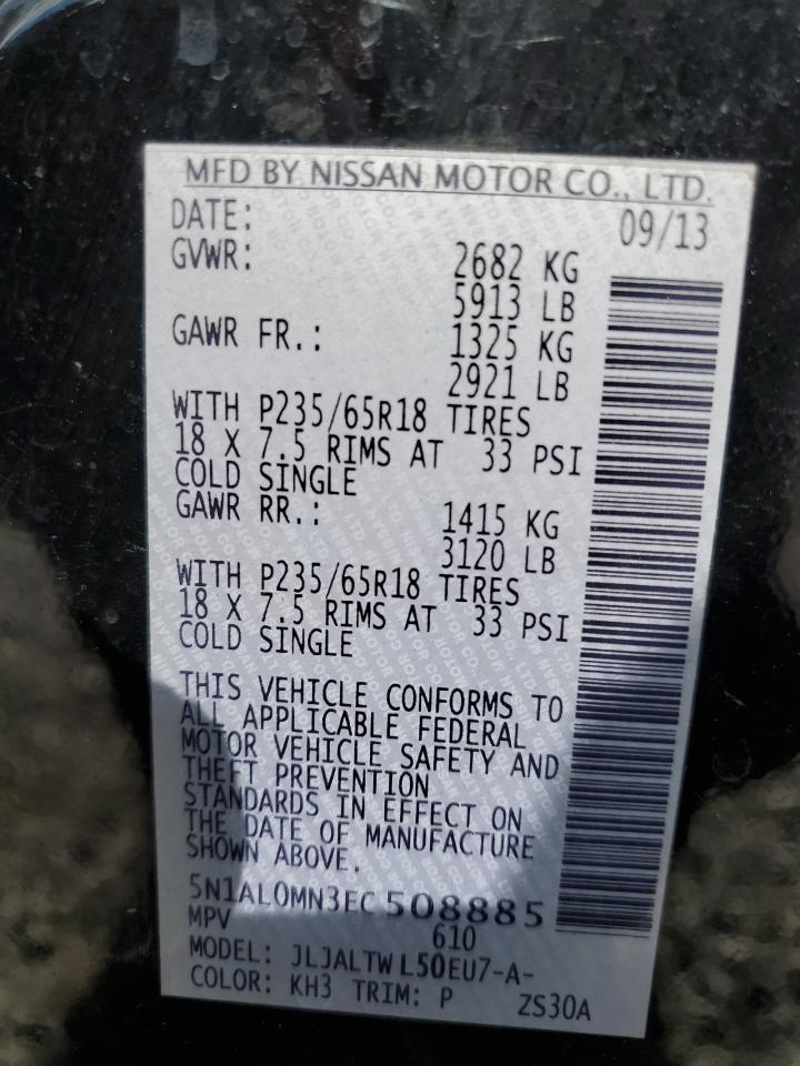 2014 Infiniti Qx60 VIN: 5N1AL0MN3EC508885 Lot: 85767275