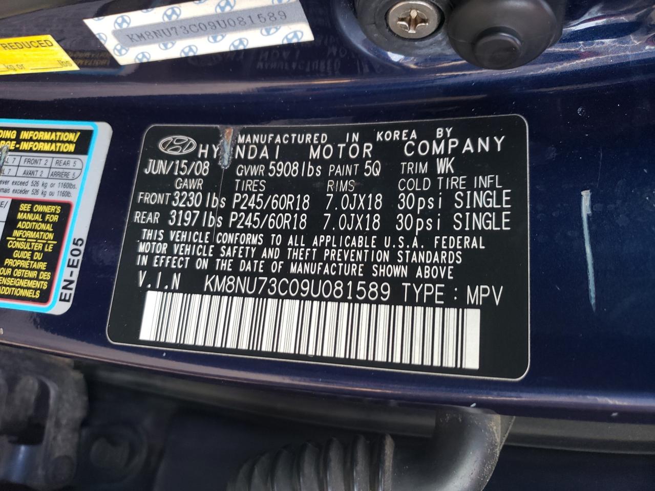 2009 Hyundai Veracruz Gls VIN: KM8NU73C09U081589 Lot: 85581275