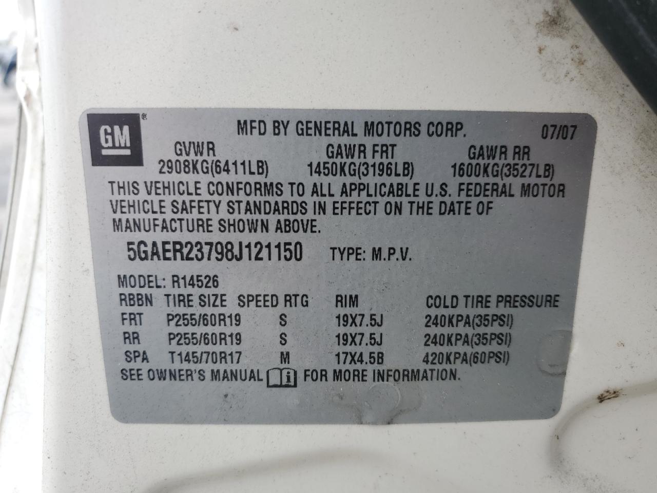 2008 Buick Enclave Cxl VIN: 5GAER23798J121150 Lot: 90420075