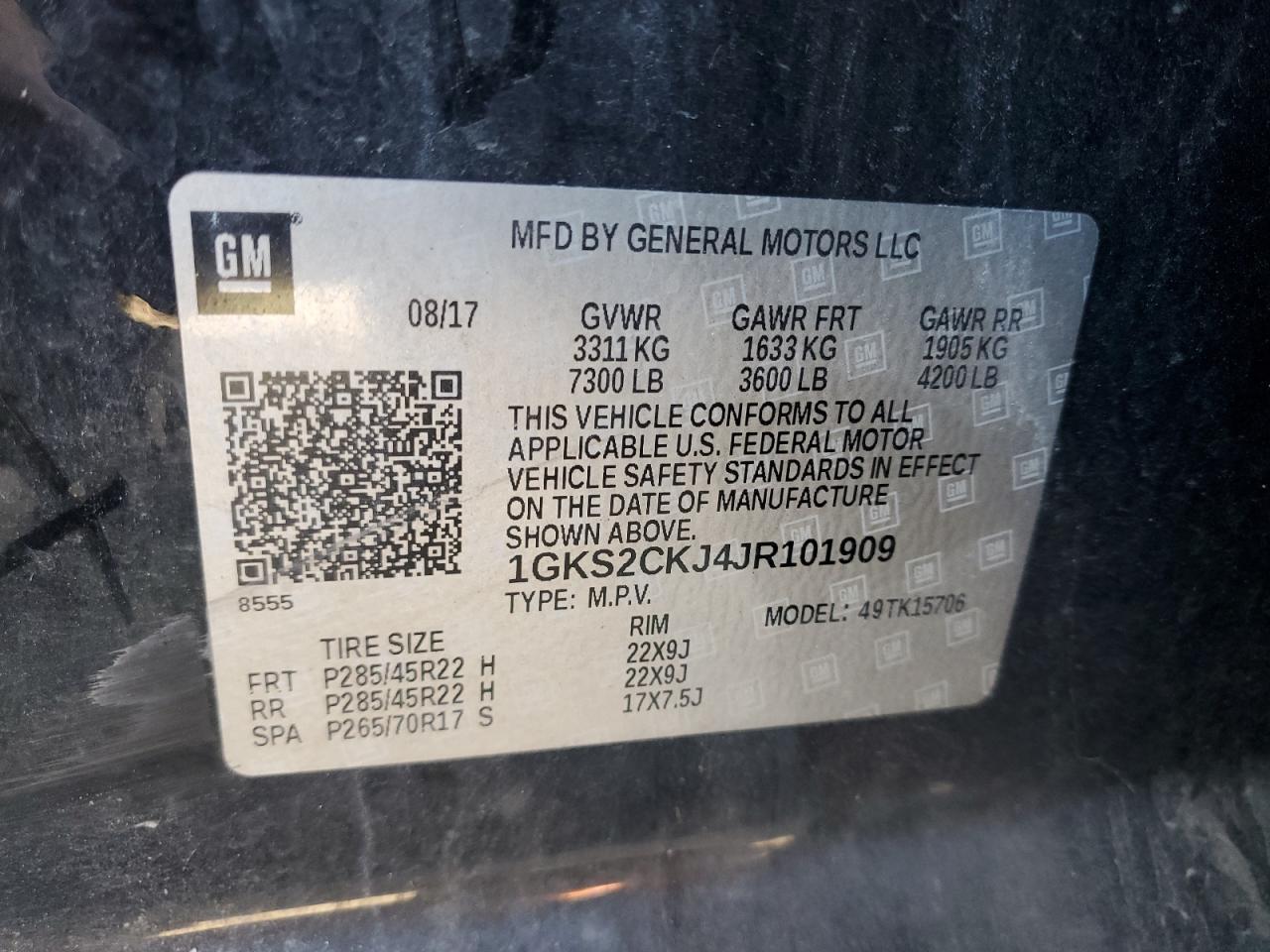 2018 GMC Yukon Denali VIN: 1GKS2CKJ4JR101909 Lot: 90523635