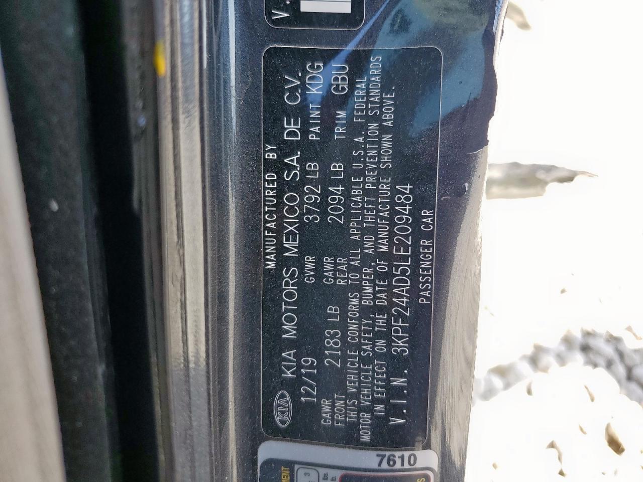 2020 Kia Forte Fe VIN: 3KPF24AD5LE209484 Lot: 82002415