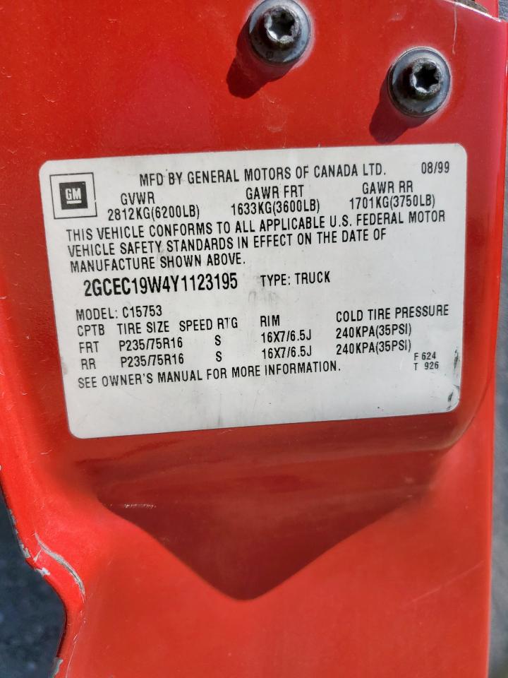 2000 Chevrolet Silverado C1500 VIN: 2GCEC19W4Y1123195 Lot: 86077675