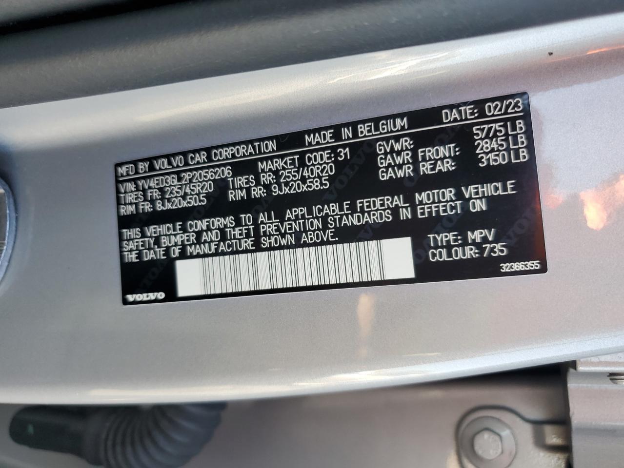 2023 Volvo C40 Recharge Plus VIN: YV4ED3GL2P2056206 Lot: 85593625