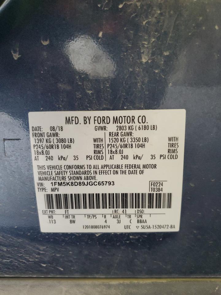 2018 Ford Explorer Xlt VIN: 1FM5K8D89JGC65793 Lot: 84781265