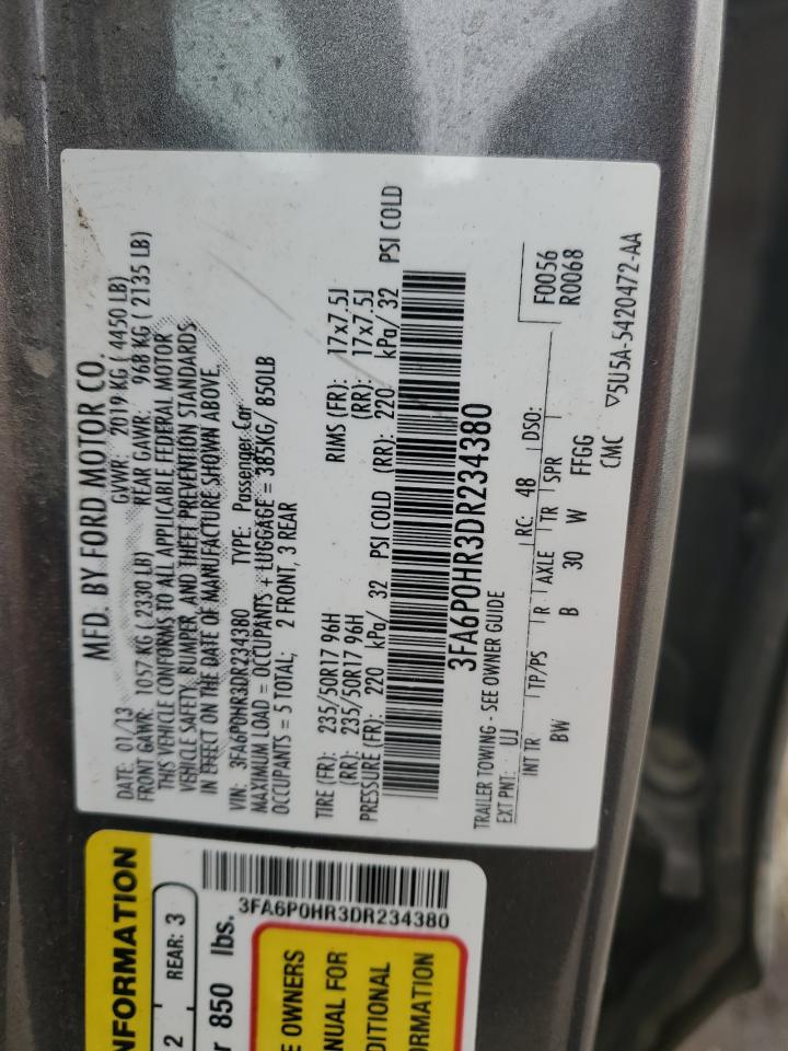 2013 Ford Fusion Se VIN: 3FA6P0HR3DR234380 Lot: 82529085