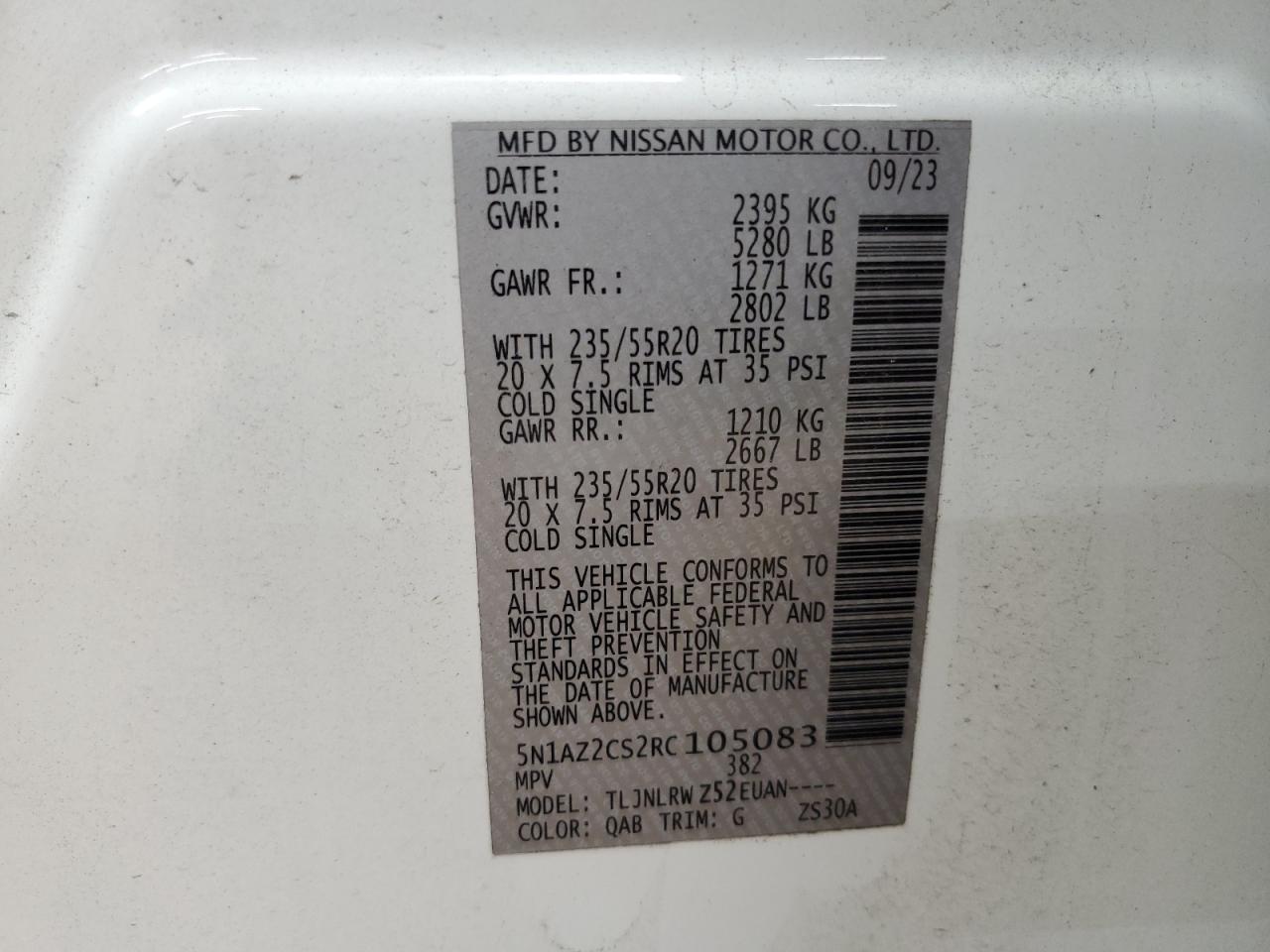 2024 Nissan Murano Sl VIN: 5N1AZ2CS2RC105083 Lot: 82346725