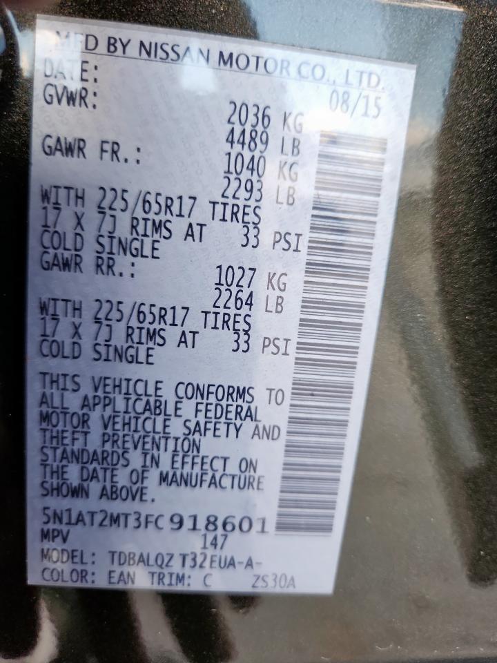 2015 Nissan Rogue S VIN: 5N1AT2MT3FC918601 Lot: 84924895