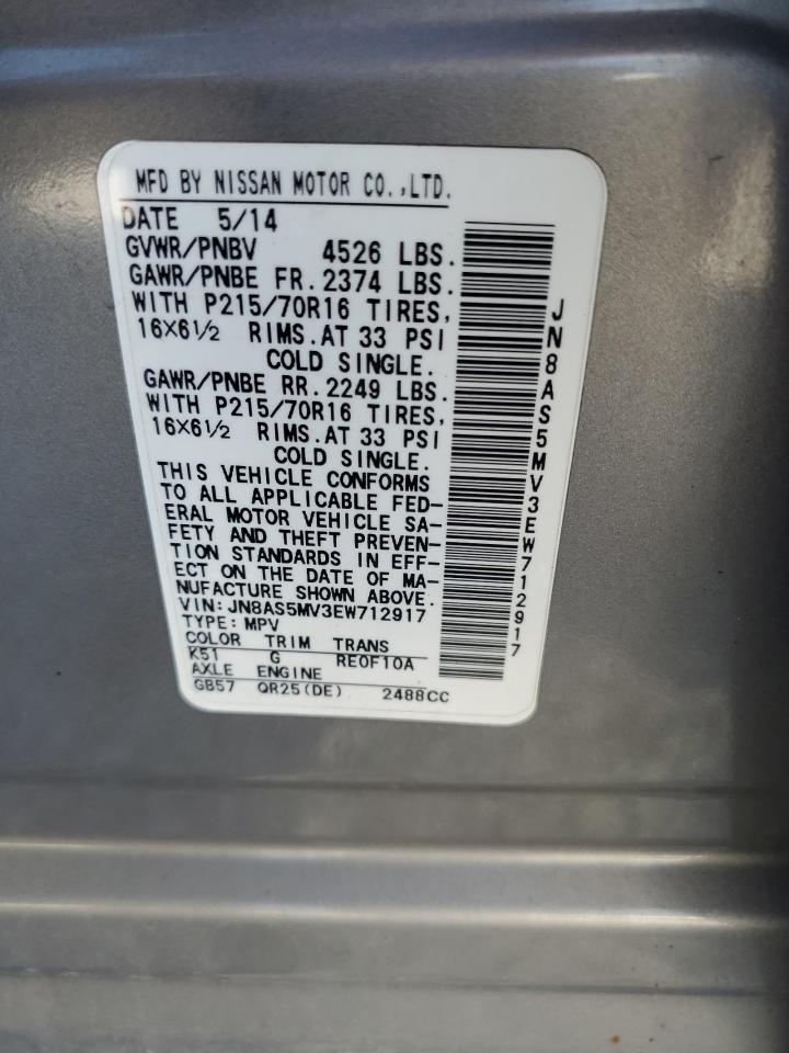 2014 Nissan Rogue Select S VIN: JN8AS5MV3EW712917 Lot: 86288935