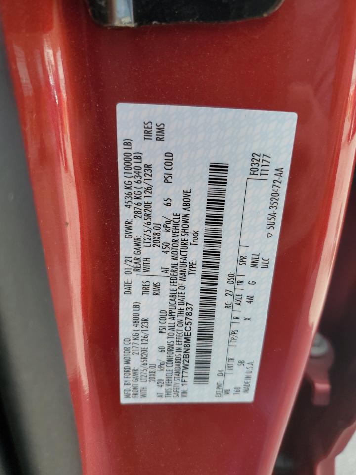 2021 Ford F250 Super Duty VIN: 1FT7W2BN8MEC57837 Lot: 84818905