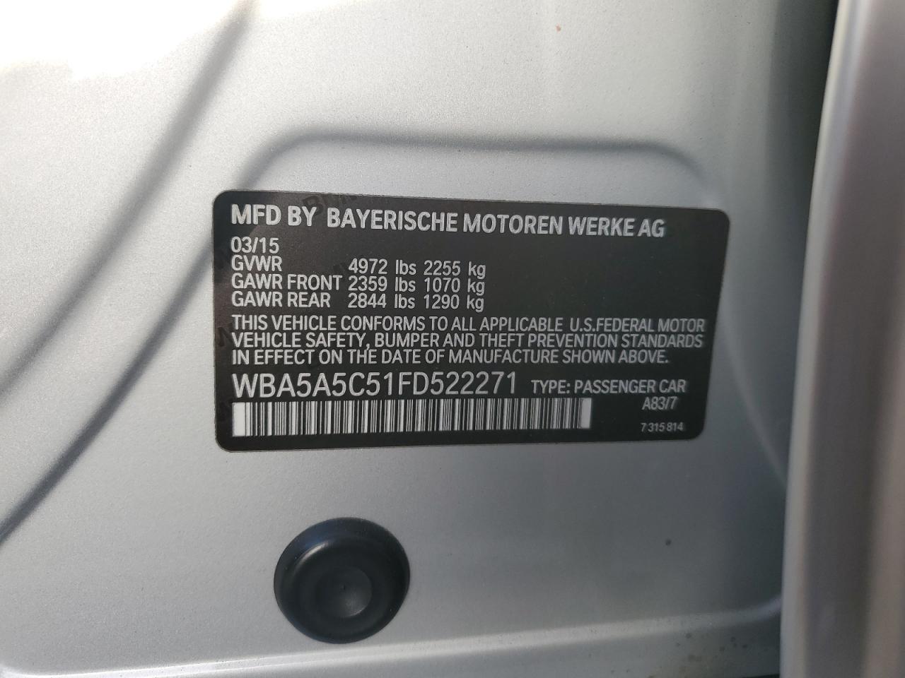 2015 BMW 528 I VIN: WBA5A5C51FD522271 Lot: 81959815