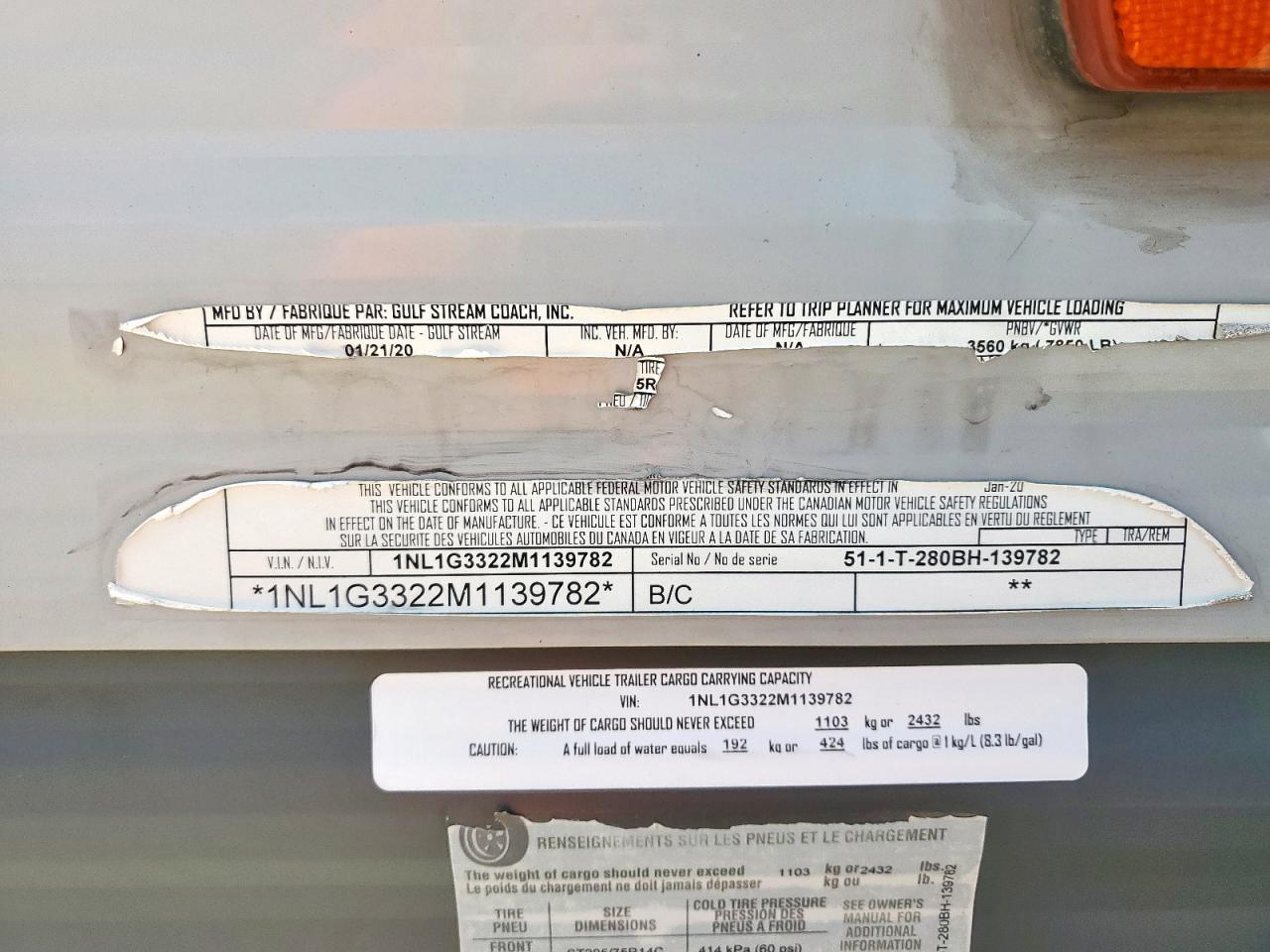 2021 Gulf Stream Amerilite VIN: 1NL1G3322M1139782 Lot: 85180905