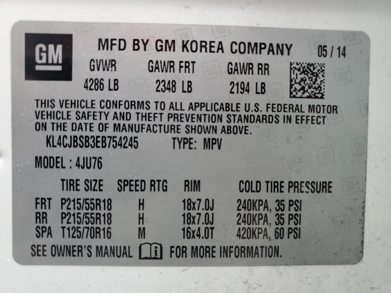 2014 Buick Encore Convenience VIN: KL4CJBSB3EB754245 Lot: 89861345