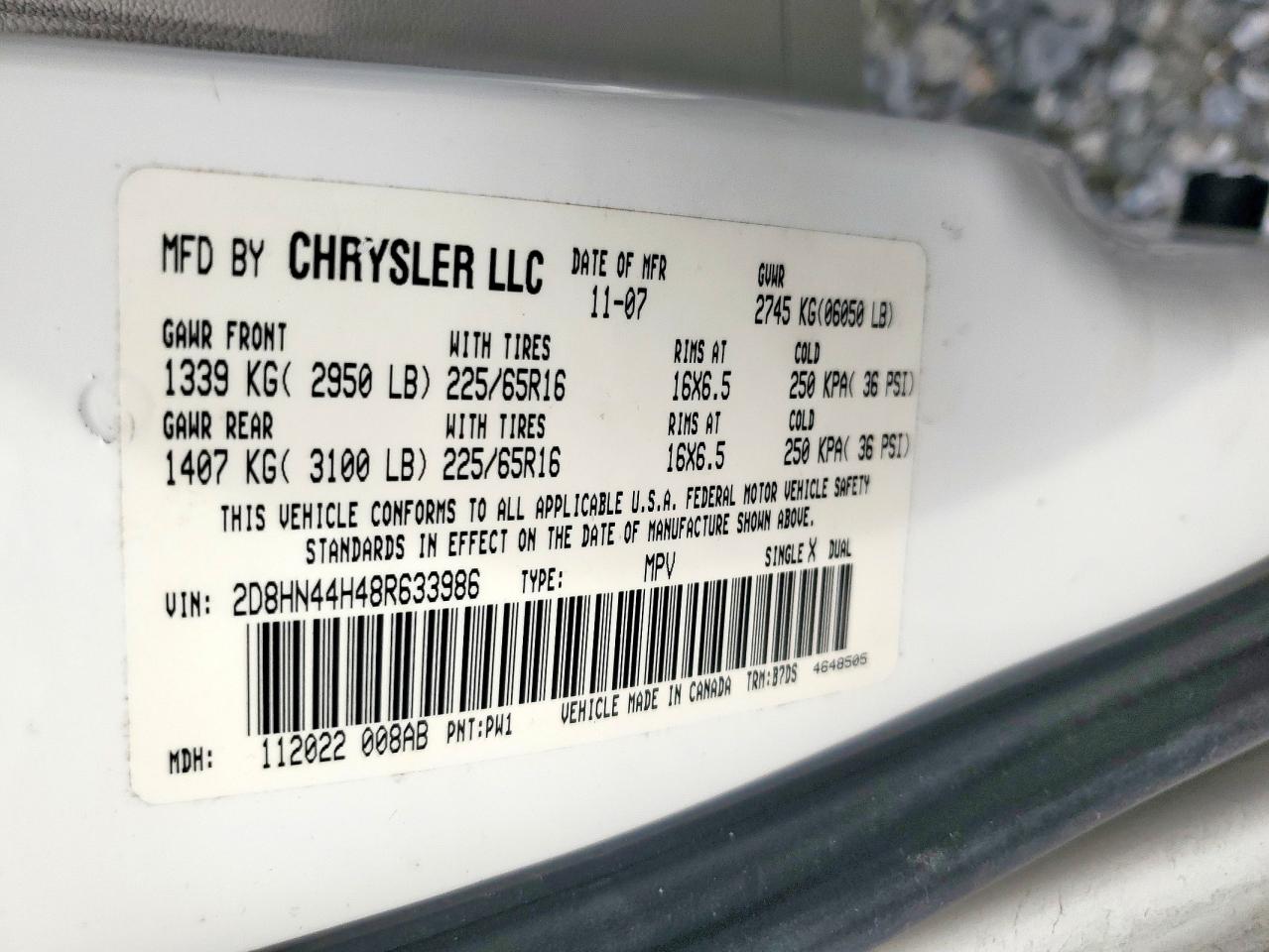 2008 Dodge Grand Caravan Se VIN: 2D8HN44H48R633986 Lot: 86811405