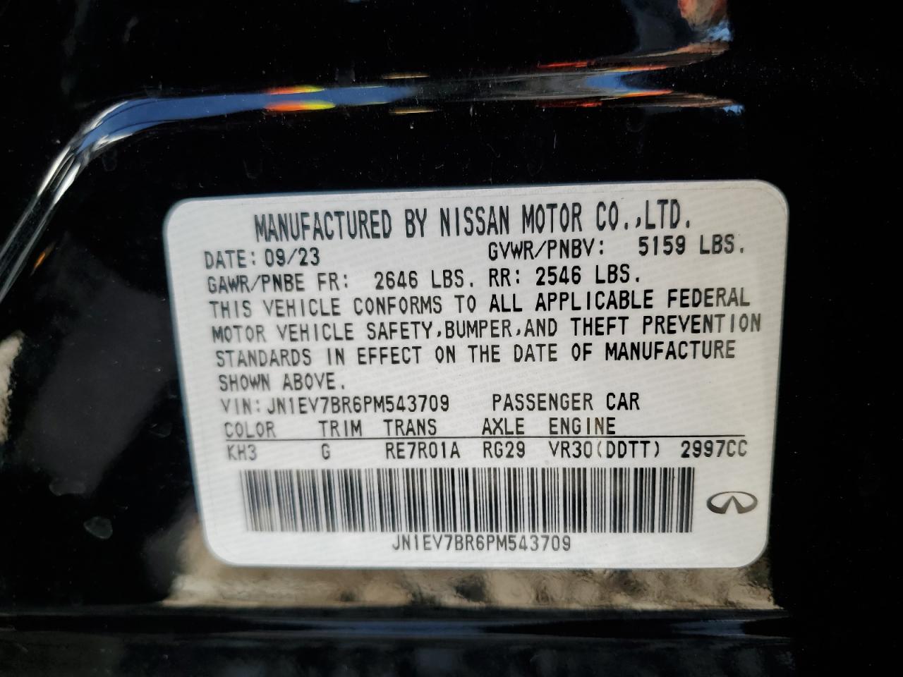 2023 Infiniti Q50 Luxe VIN: JN1EV7BR6PM543709 Lot: 87053945