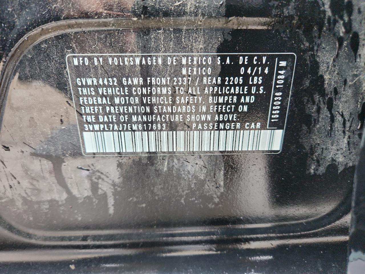 2014 Volkswagen Jetta Tdi VIN: 3VWPL7AJ7EM617693 Lot: 85675245