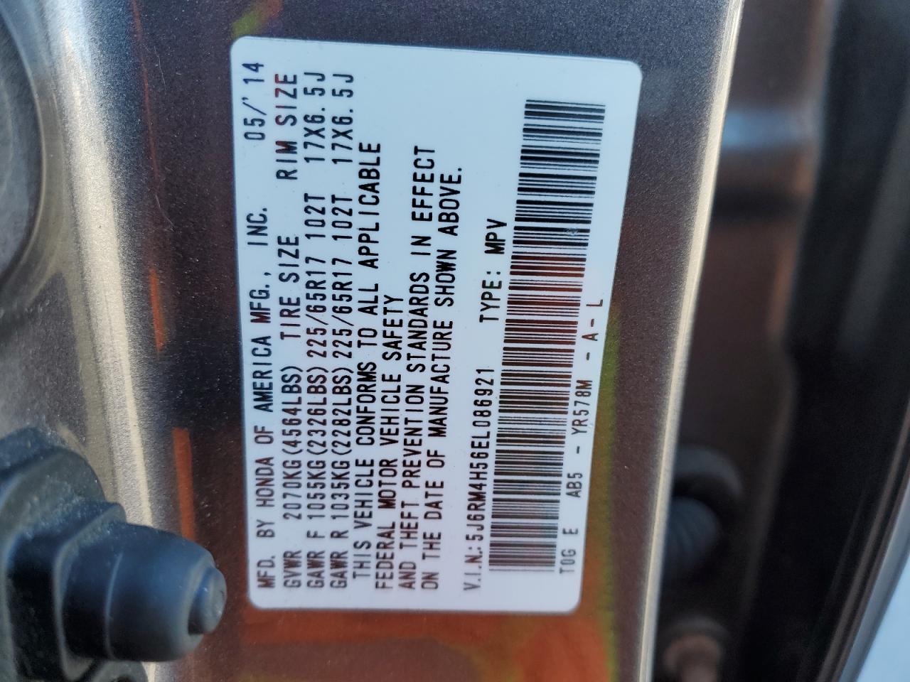 2014 Honda Cr-V Ex VIN: 5J6RM4H56EL086921 Lot: 89820445