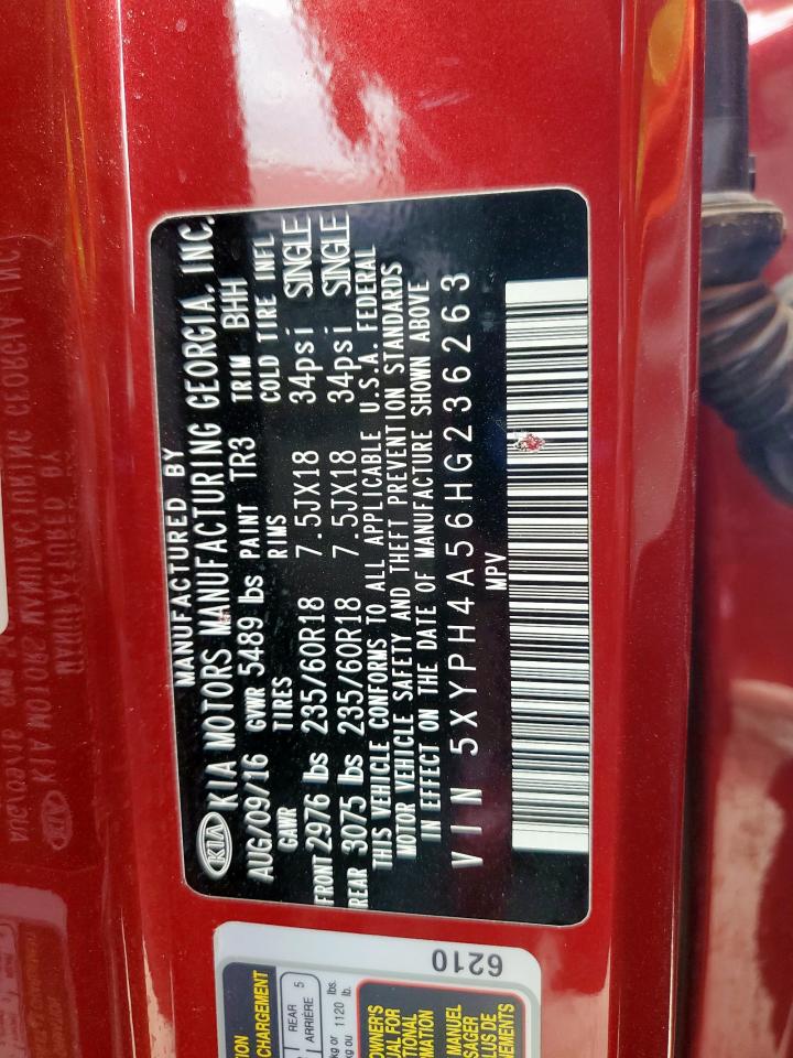 2017 Kia Sorento Ex VIN: 5XYPH4A56HG236263 Lot: 85267645