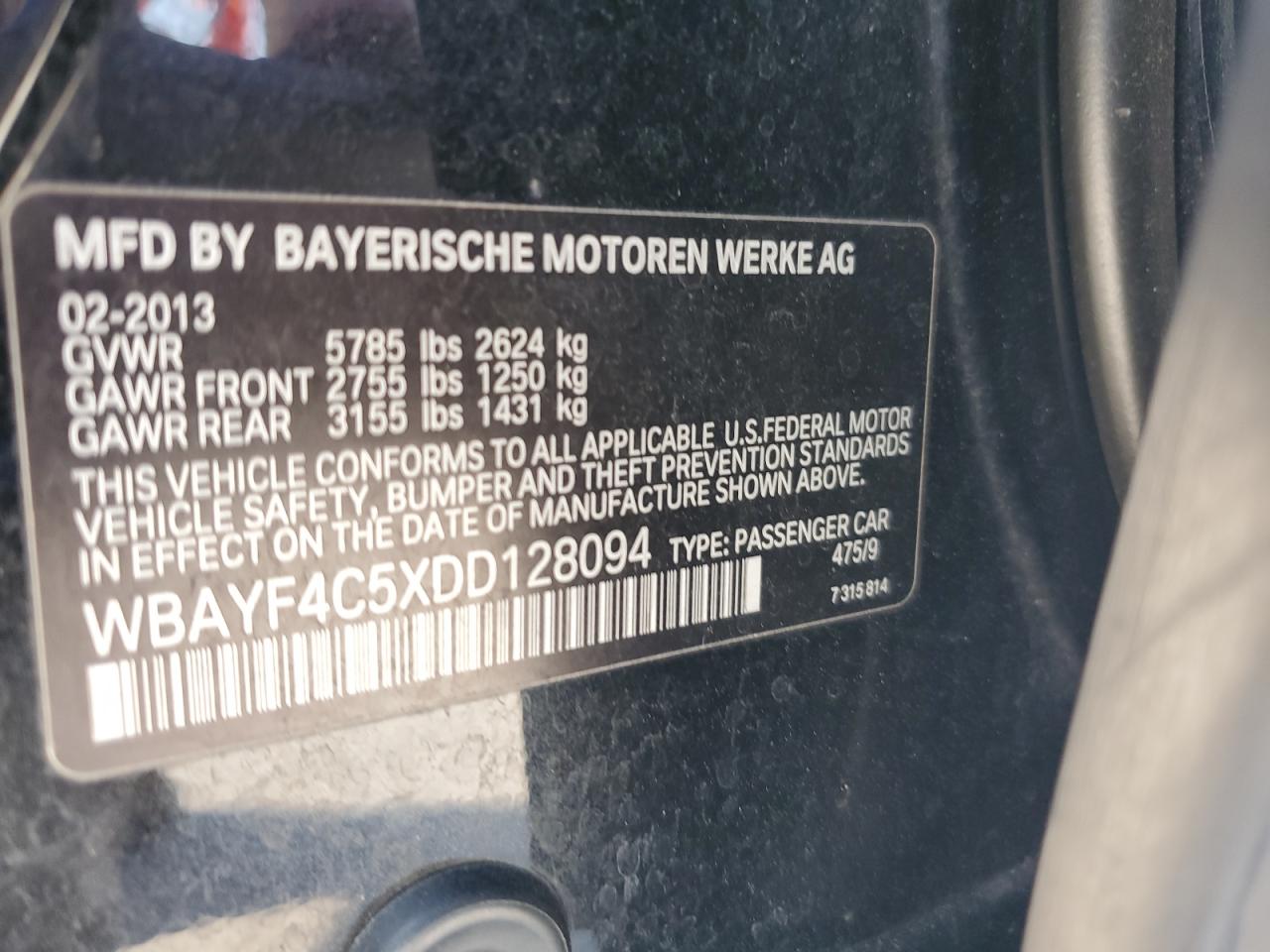 2013 BMW 740 Lxi VIN: WBAYF4C5XDD128094 Lot: 90036925