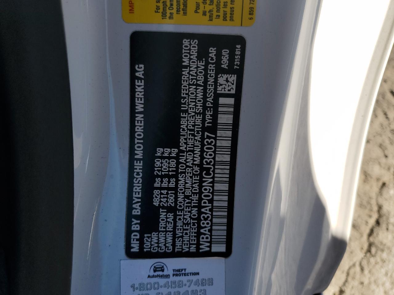 2022 BMW M440I VIN: WBA83AP09NCJ36037 Lot: 87230725