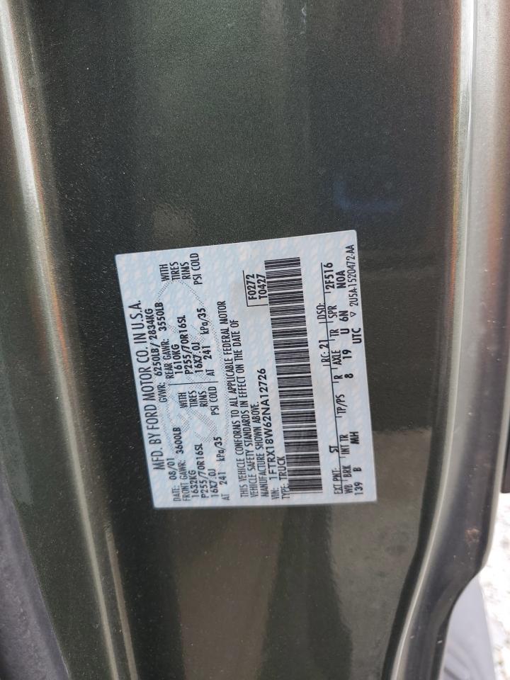 2002 Ford F150 VIN: 1FTRX18W62NA12726 Lot: 85709765