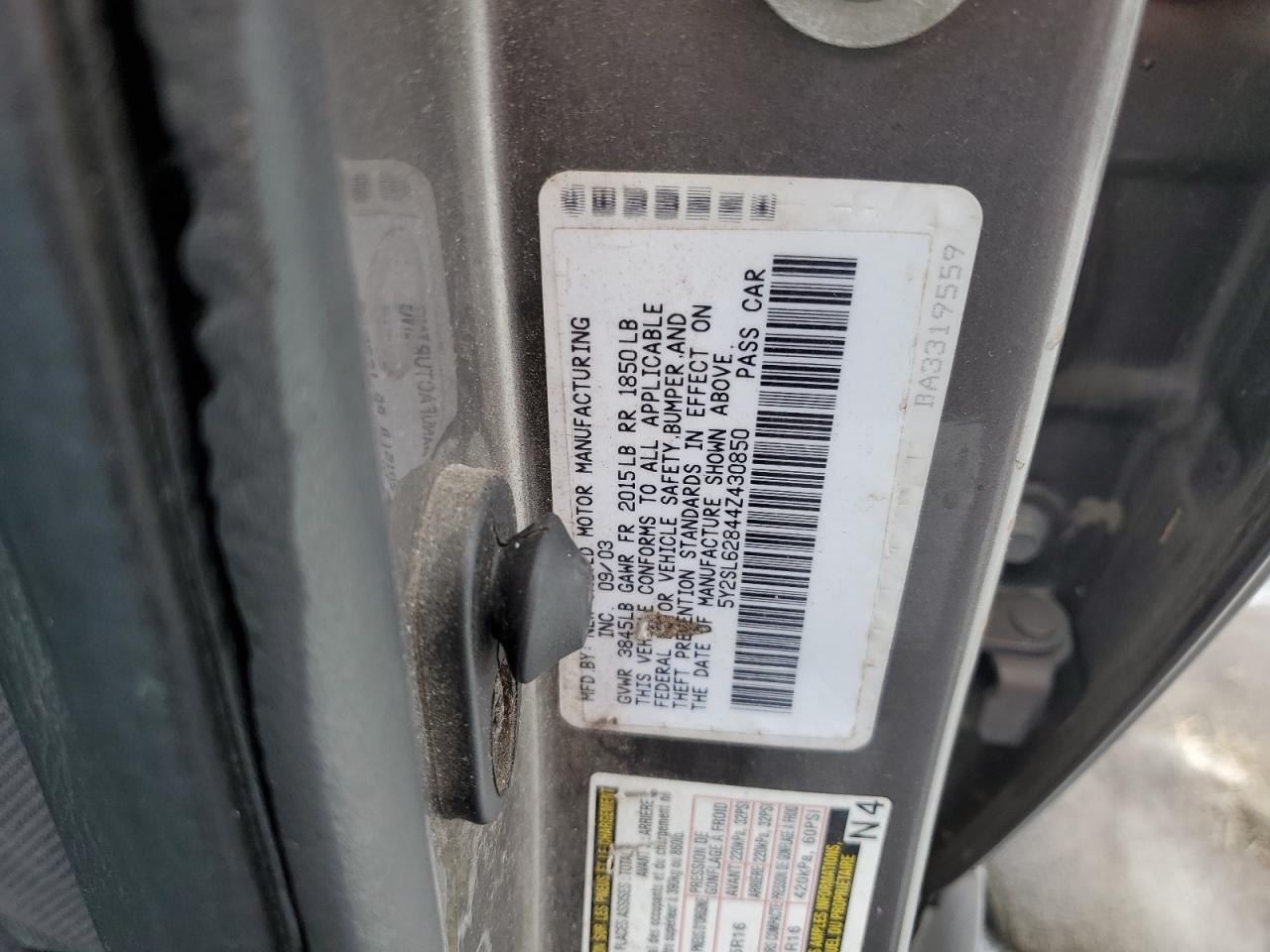 2004 Pontiac Vibe VIN: 5Y2SL62844Z430850 Lot: 85296945