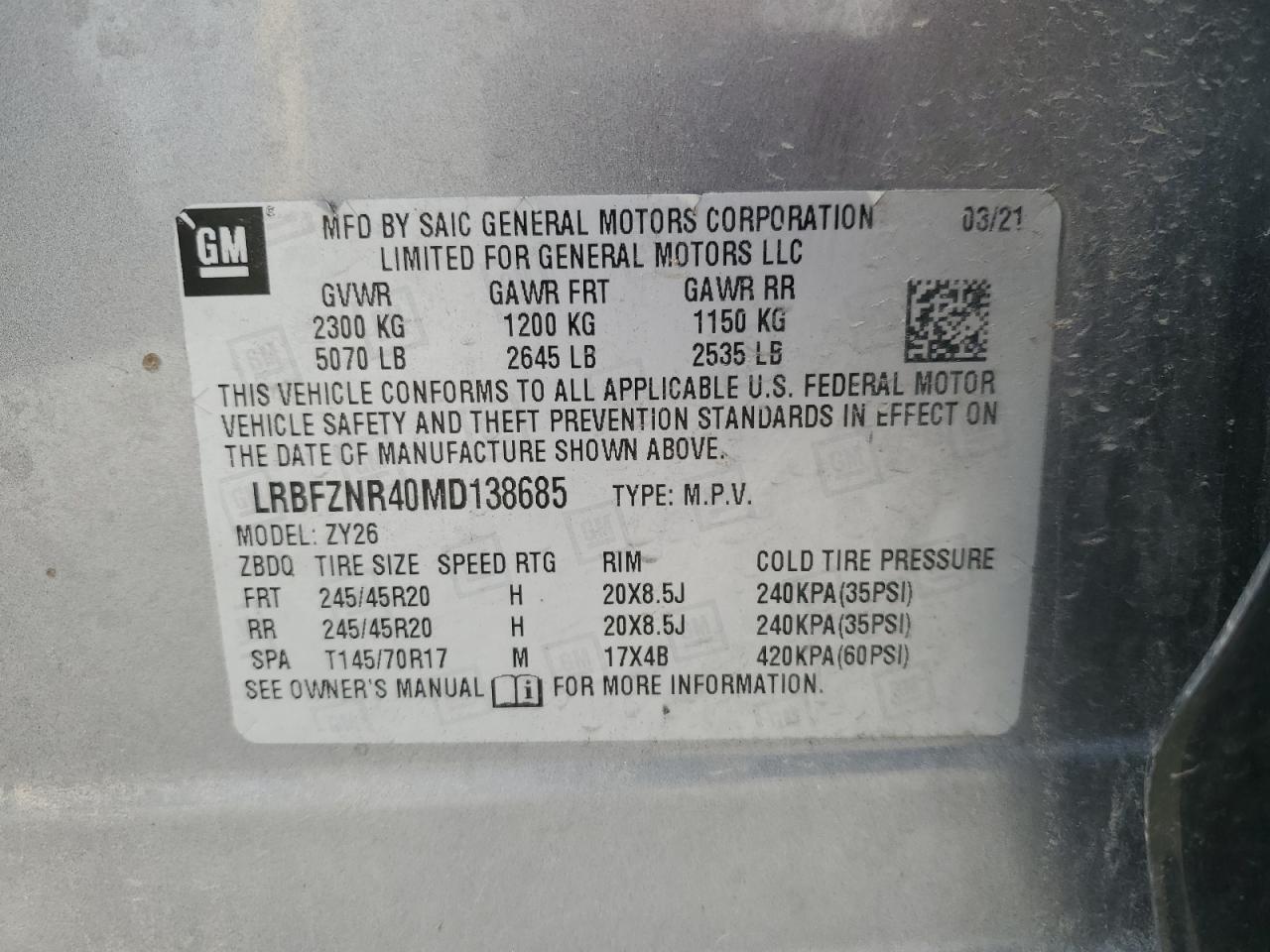 2021 Buick Envision Essence VIN: LRBFZNR40MD138685 Lot: 85560935