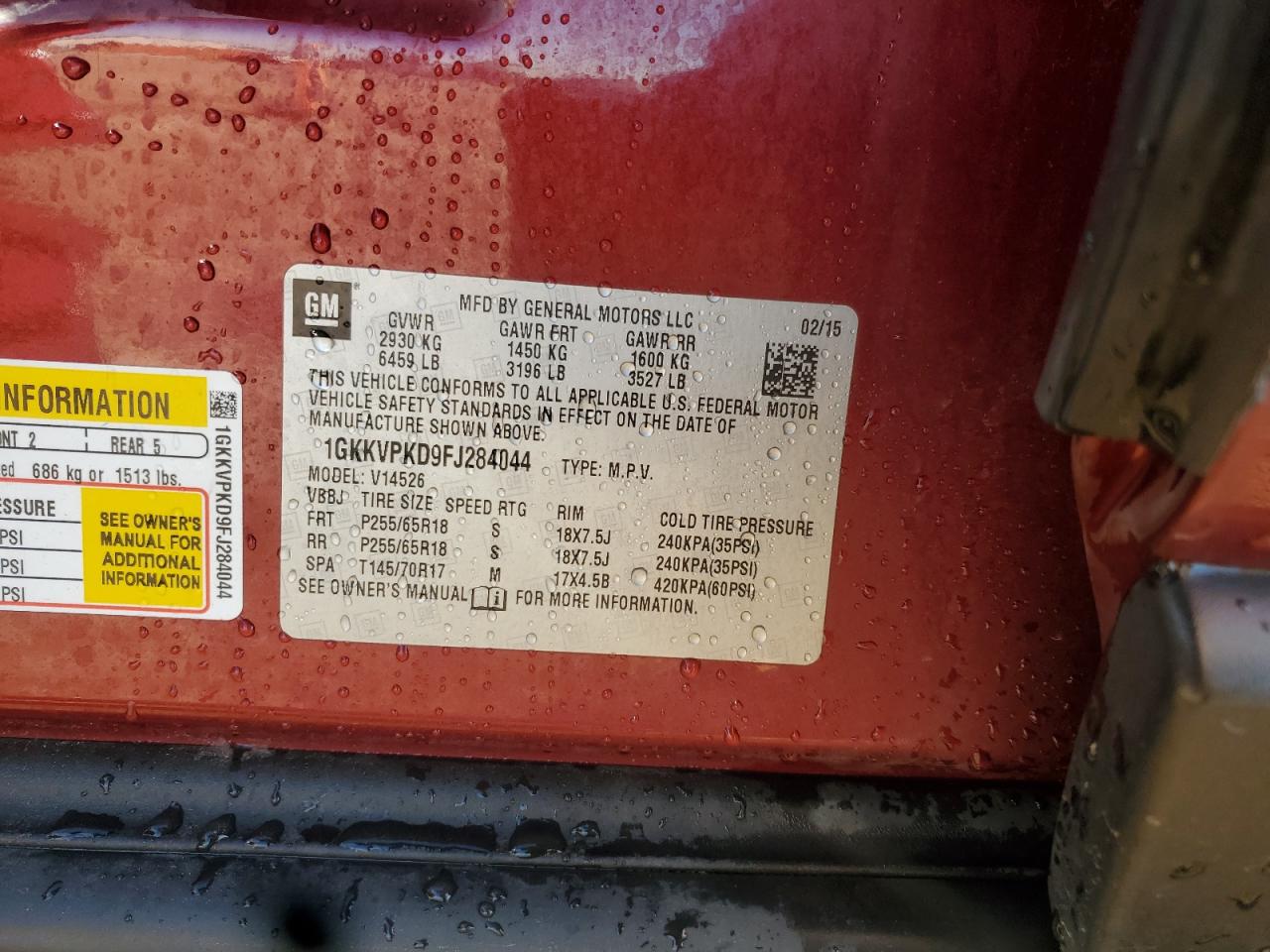 2015 GMC Acadia Sle VIN: 1GKKVPKD9FJ284044 Lot: 85587265