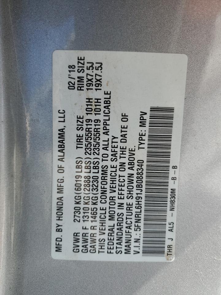 2018 Honda Odyssey Elite VIN: 5FNRL6H91JB088340 Lot: 87302835