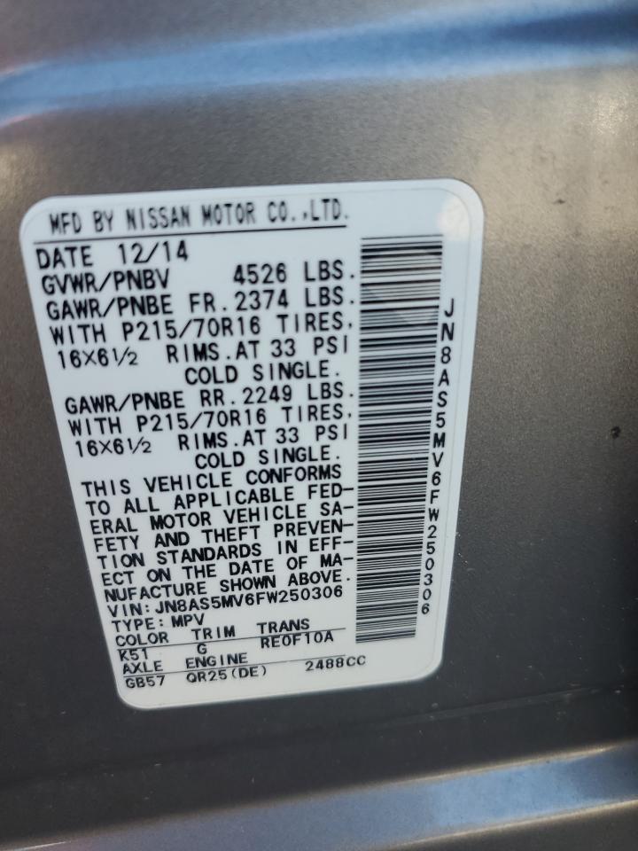 2015 Nissan Rogue Select S VIN: JN8AS5MV6FW250306 Lot: 85643875