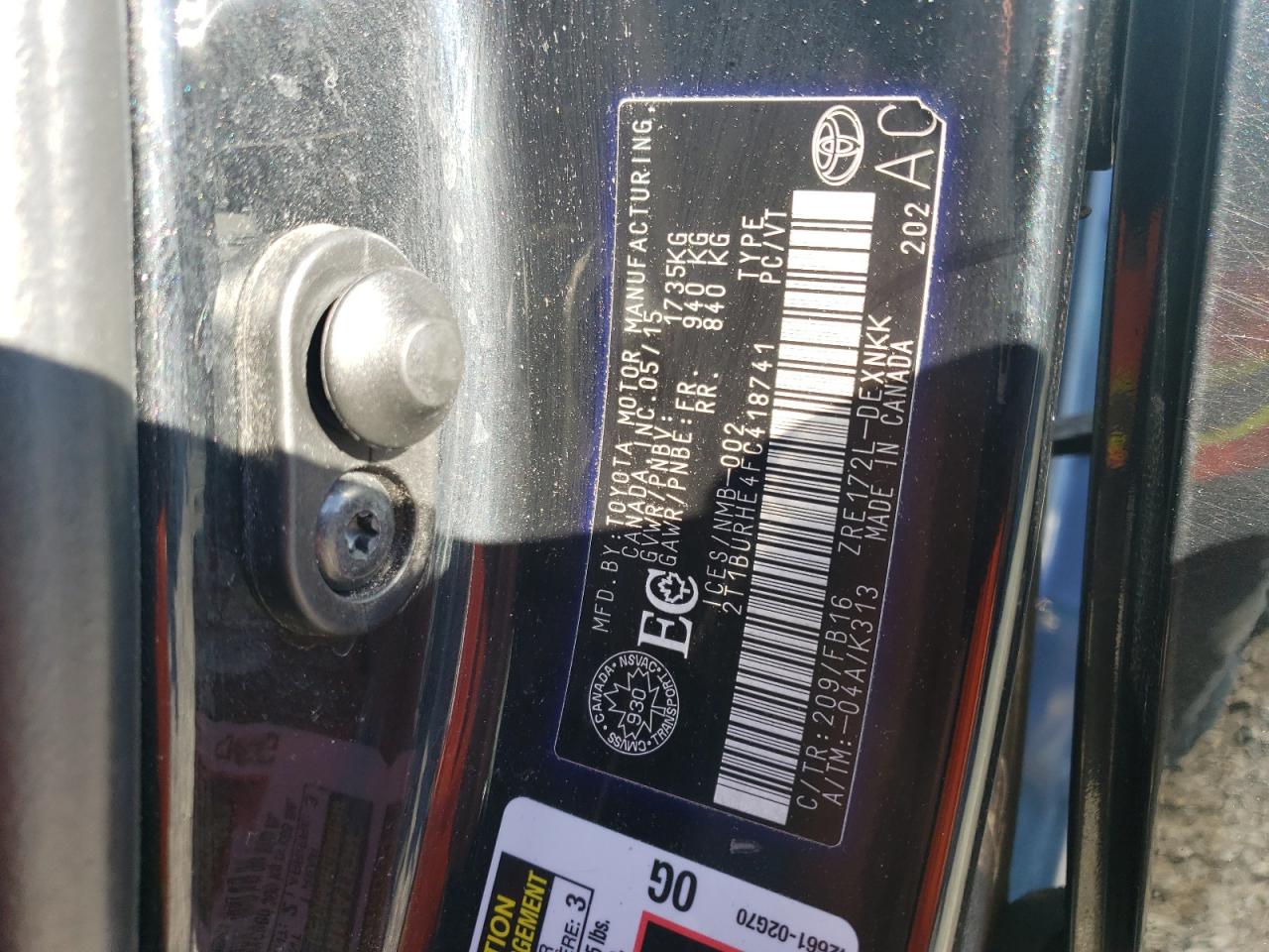 2015 Toyota Corolla L VIN: 2T1BURHE4FC418741 Lot: 86242055