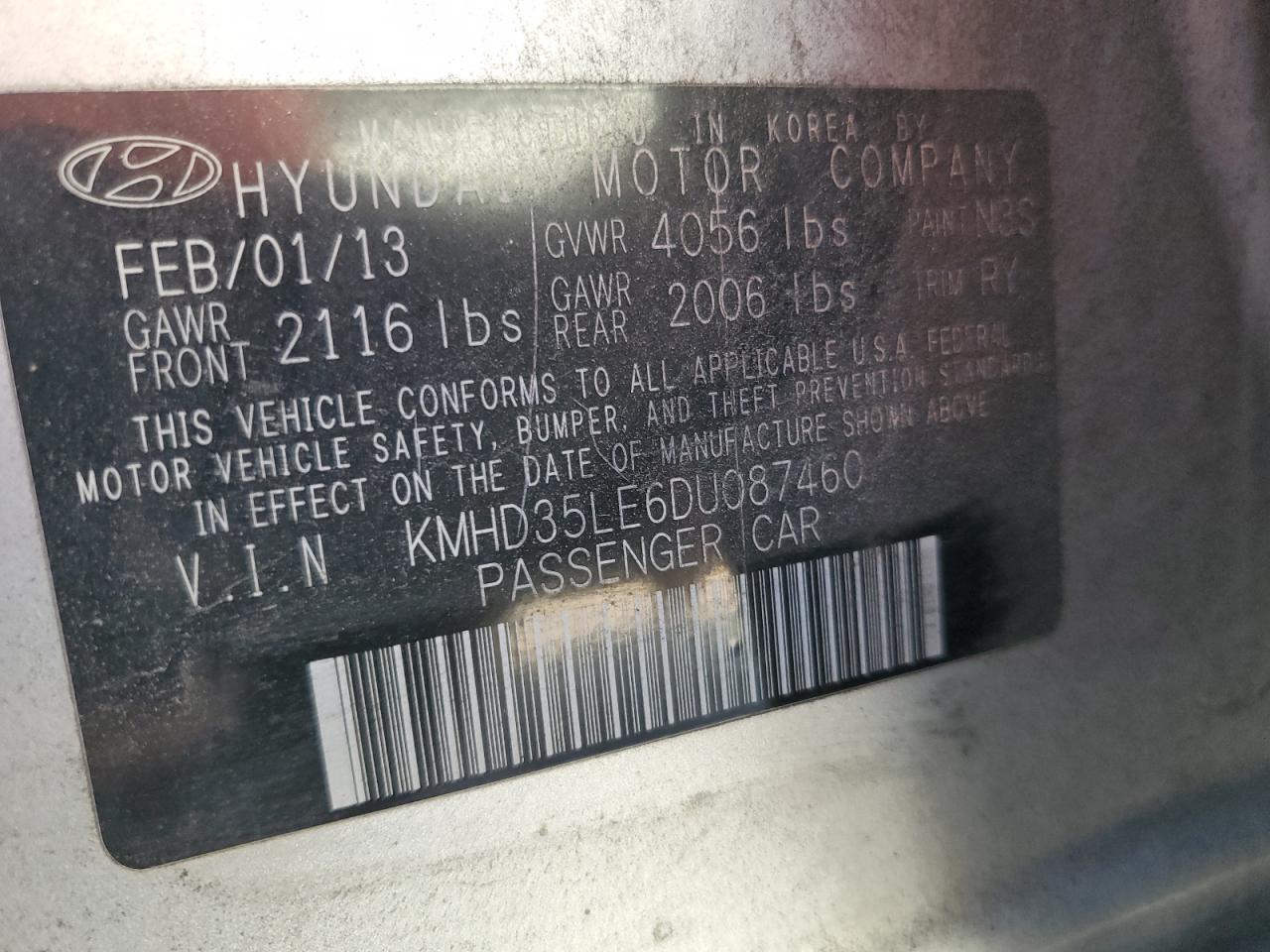 2013 Hyundai Elantra Gt VIN: KMHD35LE6DU087460 Lot: 86723475