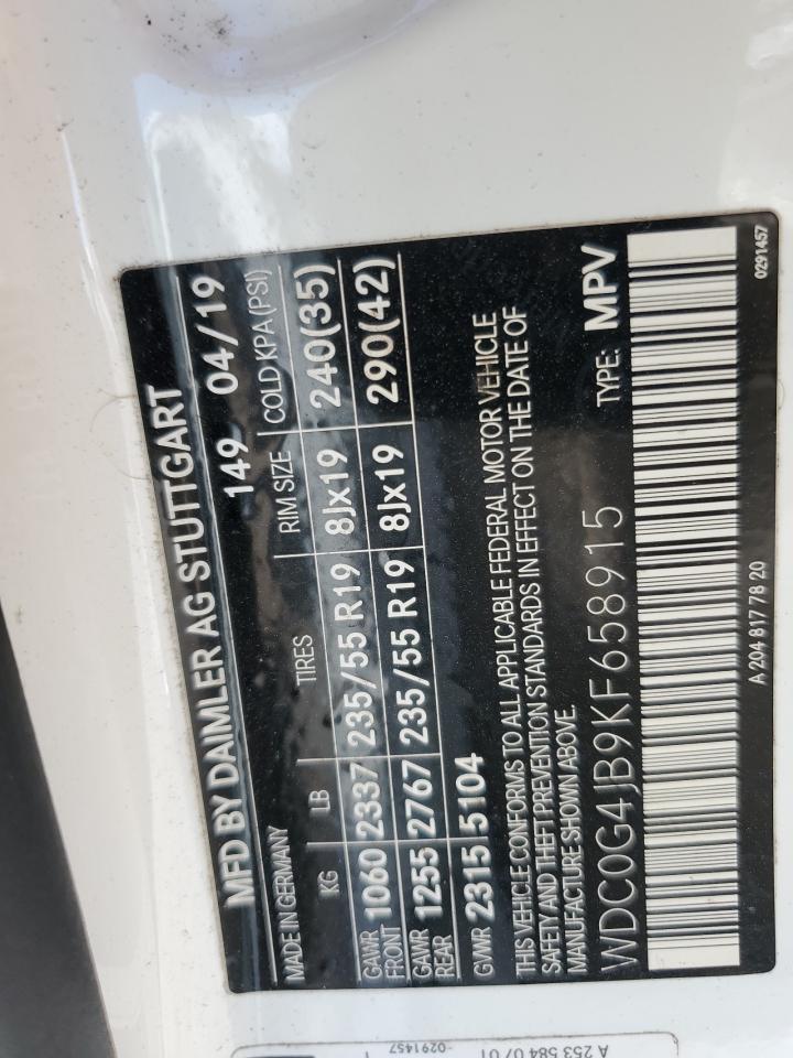 2019 Mercedes-Benz Glc 300 VIN: WDC0G4JB9KF658915 Lot: 85823405