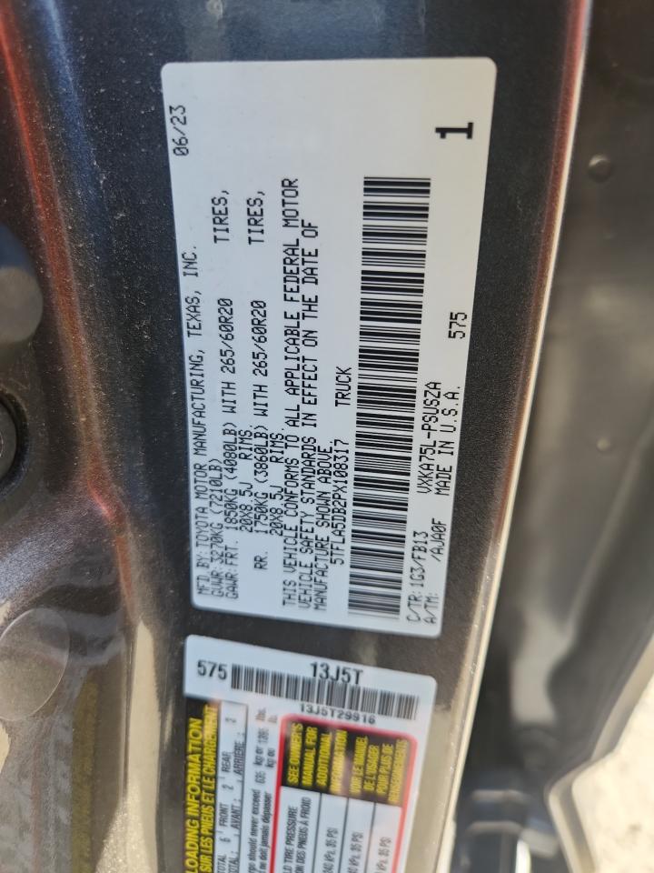 2023 Toyota Tundra Crewmax Sr VIN: 5TFLA5DB2PX108317 Lot: 85385085