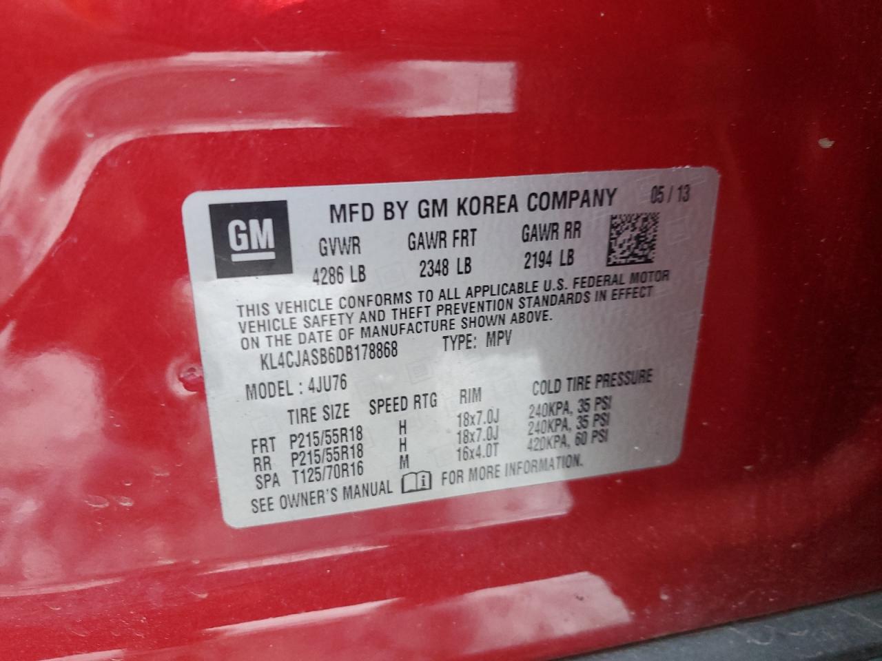 2013 Buick Encore VIN: KL4CJASB6DB178868 Lot: 85294305