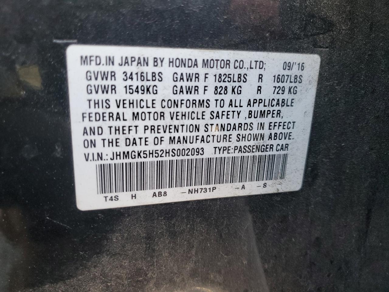 2017 Honda Fit Lx VIN: JHMGK5H52HS002093 Lot: 89444485