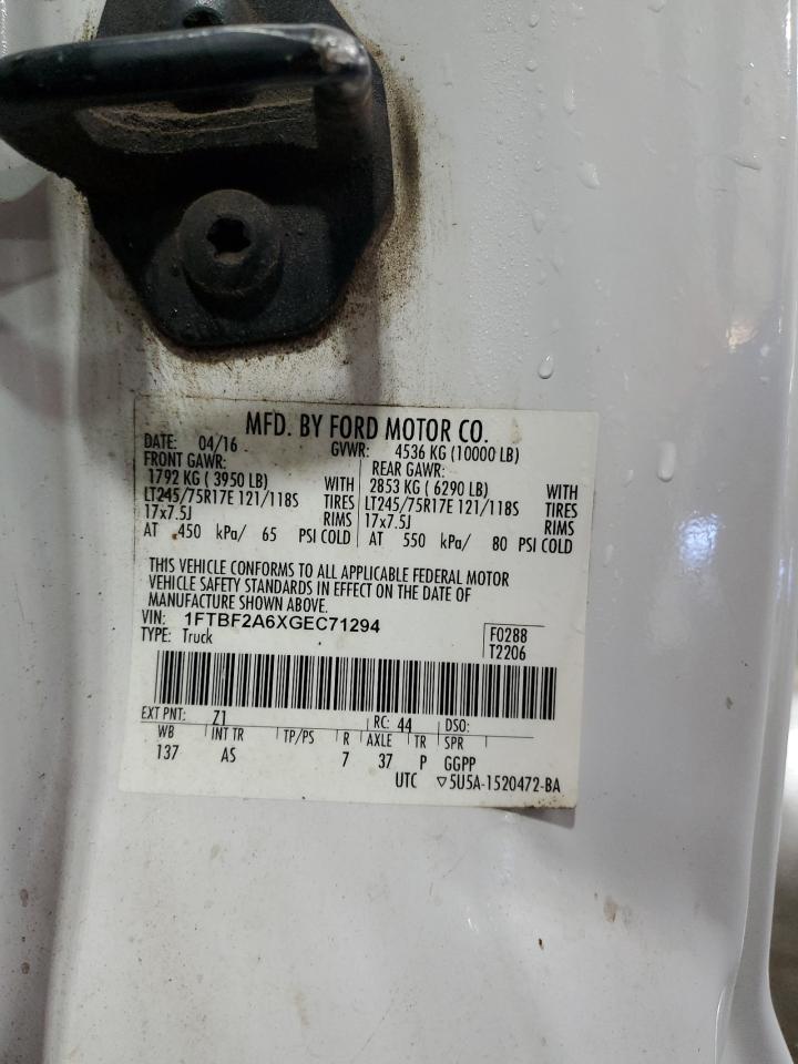 2016 Ford F250 Super Duty VIN: 1FTBF2A6XGEC71294 Lot: 86153625