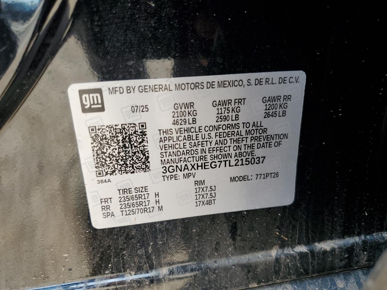 2026 Chevrolet Equinox Lt VIN: 3GNAXHEG7TL215037 Lot: 85332155