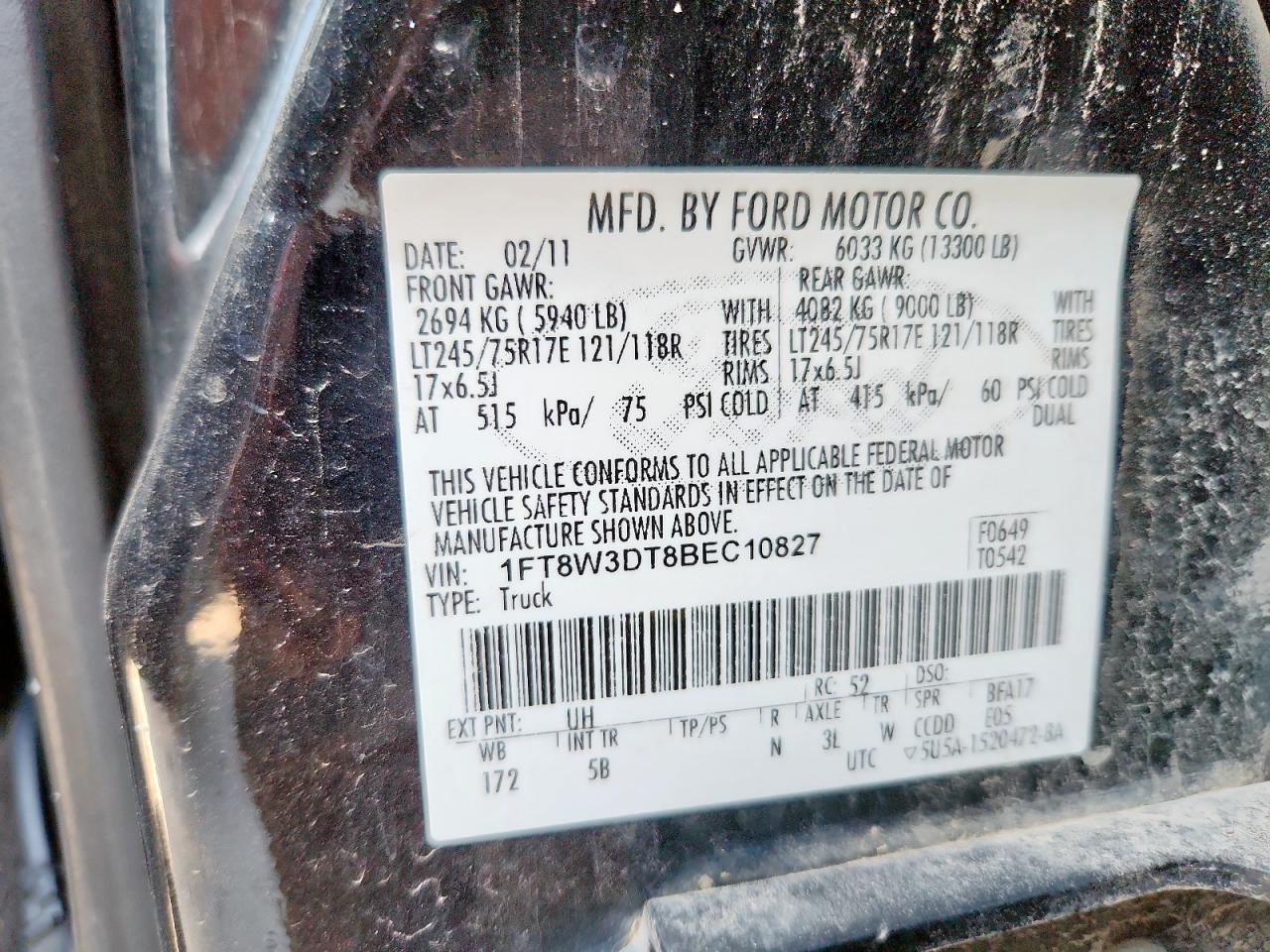 2011 Ford F350 Super Duty VIN: 1FT8W3DT8BEC10827 Lot: 85382875