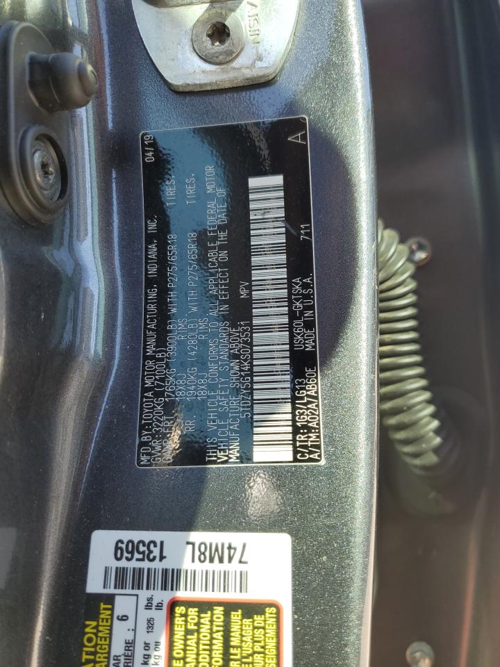 2019 Toyota Sequoia Sr5 VIN: 5TDZY5G14KS073531 Lot: 89467815