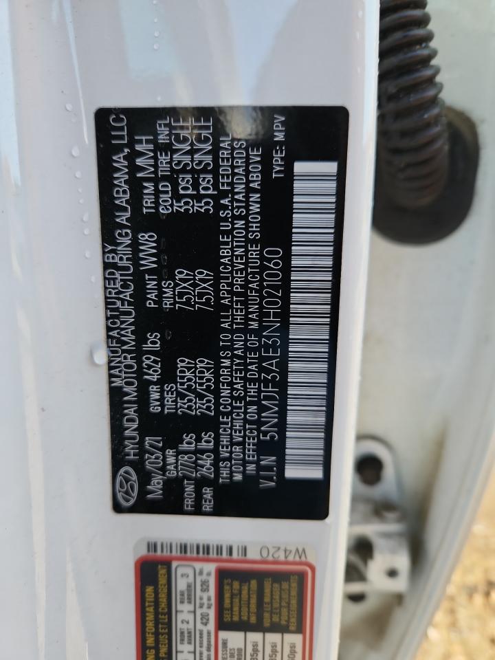 2022 Hyundai Tucson Sel VIN: 5NMJF3AE3NH021060 Lot: 90093205