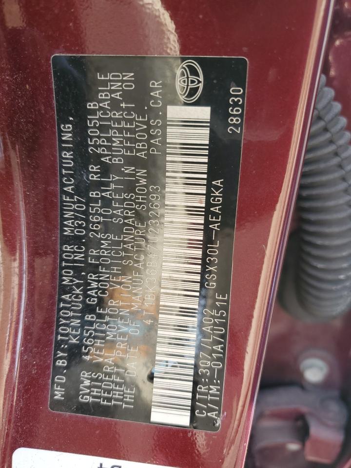 2007 Toyota Avalon Xl VIN: 4T1BK36B47U232693 Lot: 83934685