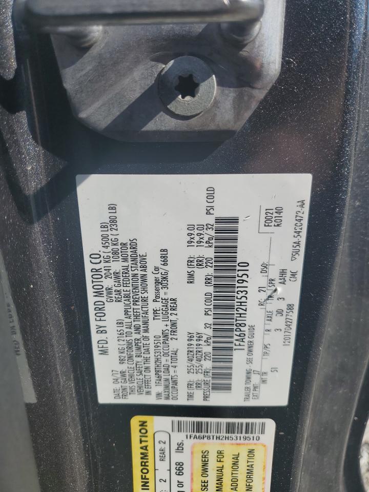 2017 Ford Mustang VIN: 1FA6P8TH2H5319510 Lot: 86640345