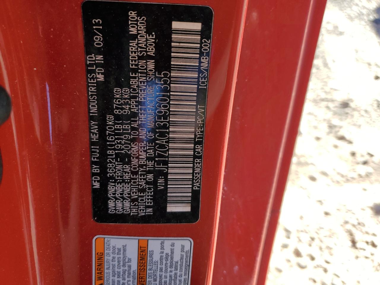 2014 Subaru Brz 2.0 Limited VIN: JF1ZCAC13E9601355 Lot: 82560555